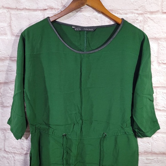 Zara Emerald Green Half Sleeve Drawstring Waist Casual Dress - Picture 2 of 12